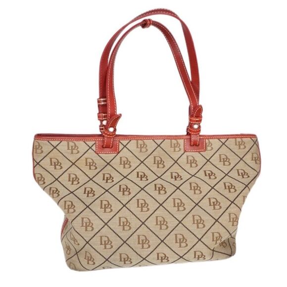 Dooney & Bourke Canvas Monogram Logo Tote with Red Leather Trim - Picture 6 of 12